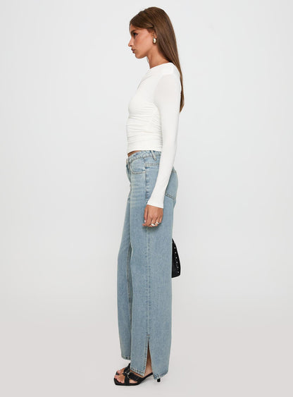 White Mustang Mid Rise Straight Leg Jean Light Blue