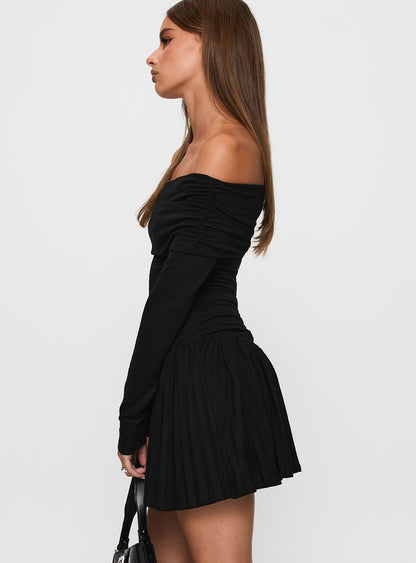 Field Of Dreams Long Sleeve Mini Dress Onyx