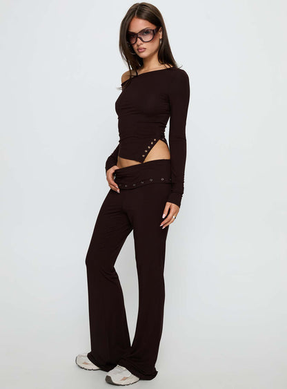 Wynna Eyelet Foldover Pants Chocolate