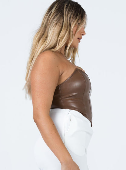 Jessica PU Bustier Brown