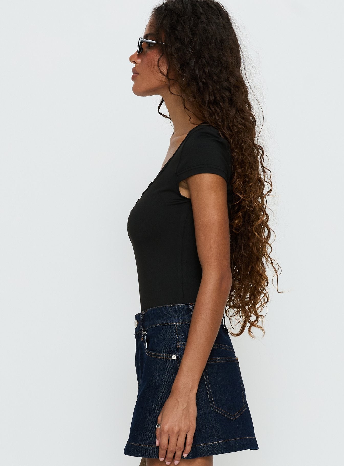 Laretta Button Up Bodysuit Black