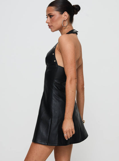 Hit Different Faux Leather Mini Dress Black