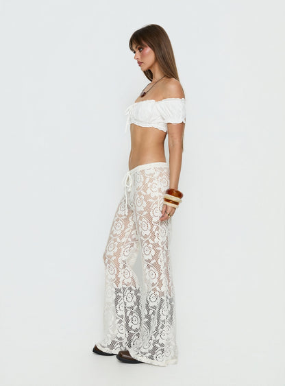 Rosadonna Lace Flare Pants Cream