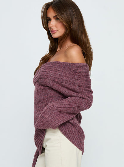 Snowie Off Shoulder Knit Sweater Burgundy