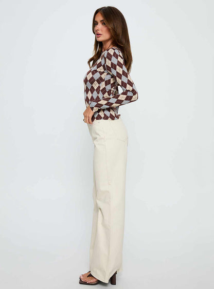 Maple Mid Rise Flare Jeans Ecru