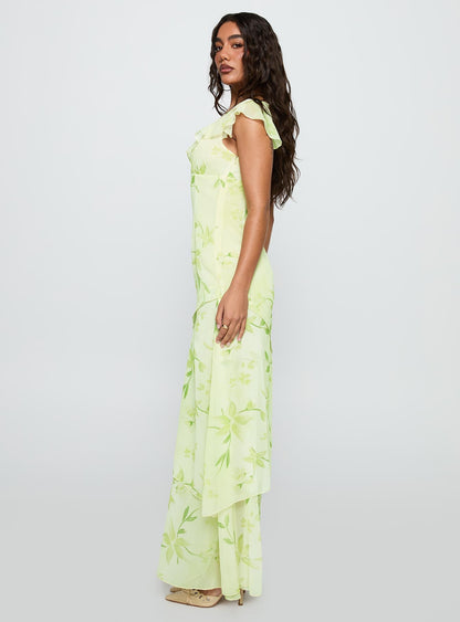 Been Away Frill Maxi Dress Green Multi