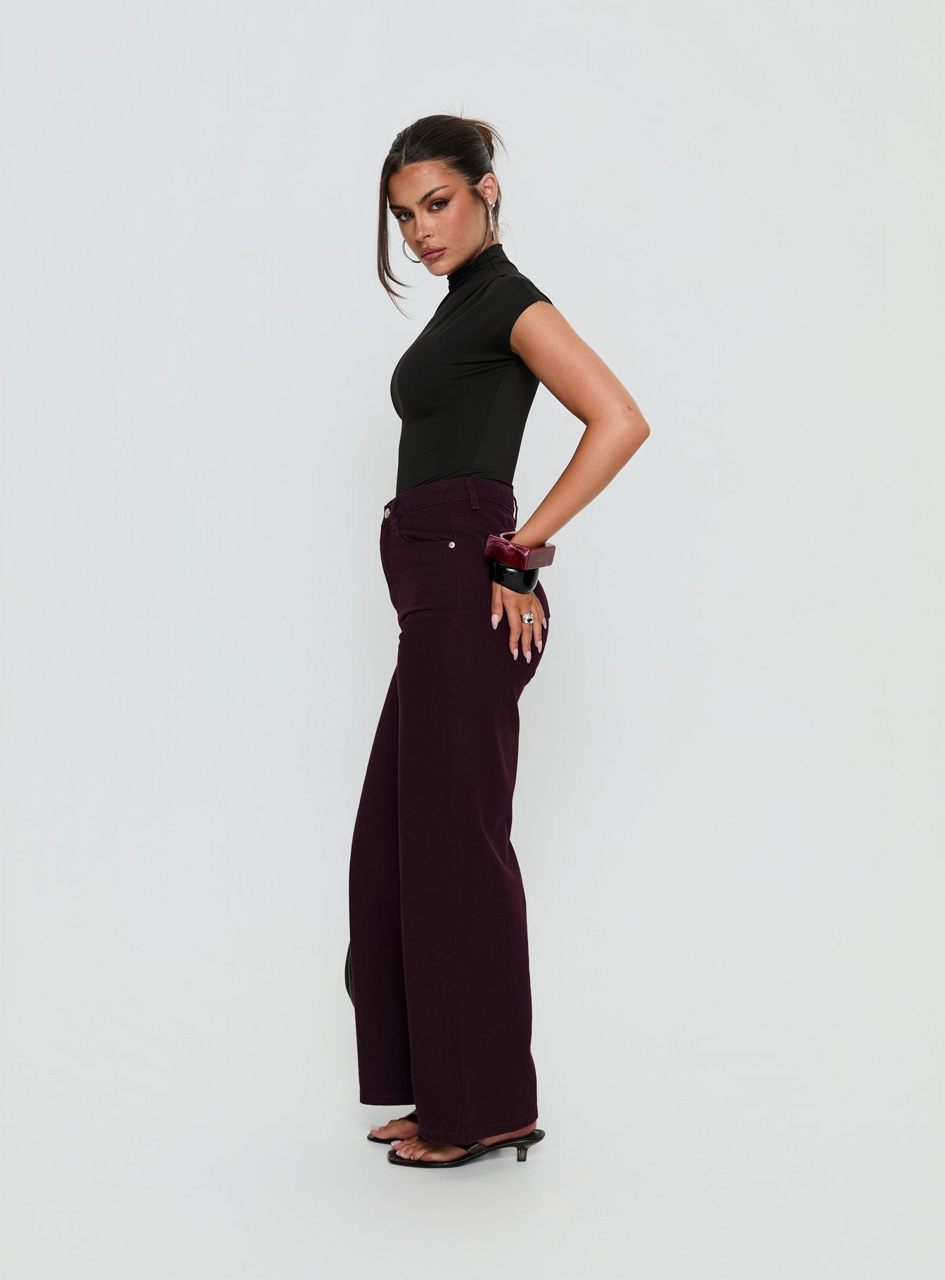 Nicolo High Rise Straight Leg Jeans Currant