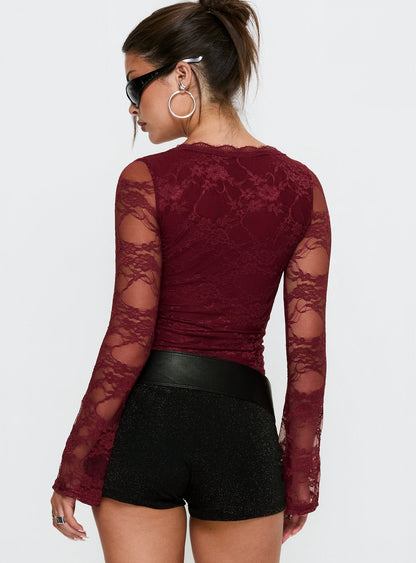 Pitter Long Sleeve Top Burgundy
