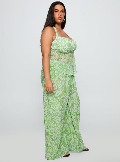 Finesse Pants Green Floral Curve