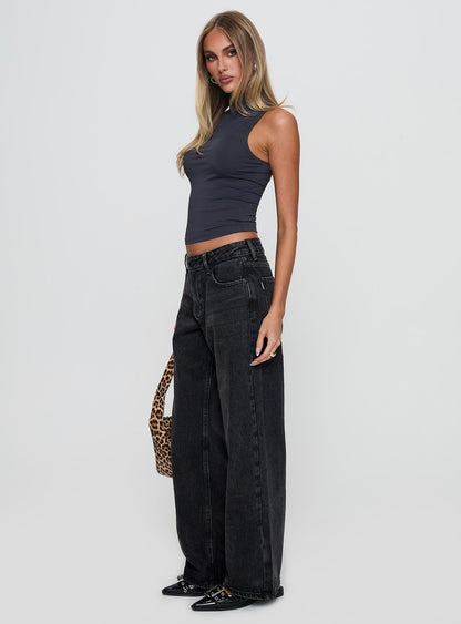 Serenitia Mid Rise Straight Leg Jeans Washed Black Petite