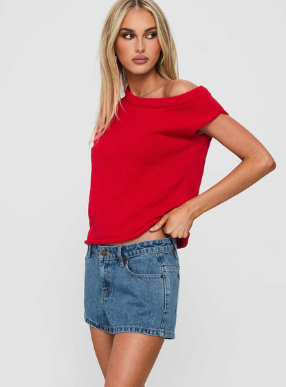 Dreamful Low Rise Mini Denim Shorts Mid Blue Wash