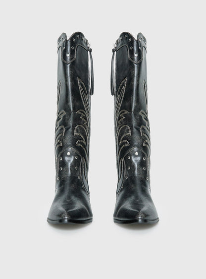 Austin Distressed Cowboy Boots Black