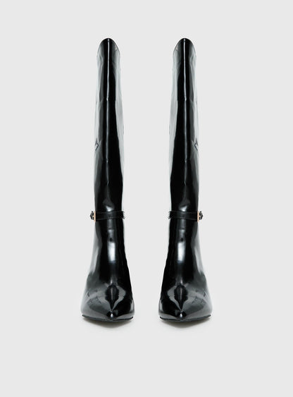 Glazed Knee High Boots Black