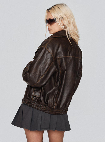 Nicolie Faux Leather Jacket Vintage Washed Brown