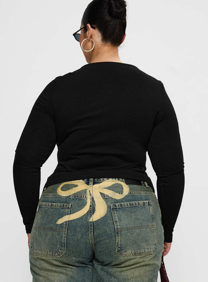Kortez Long Sleeve Zip Through Top Black Curve