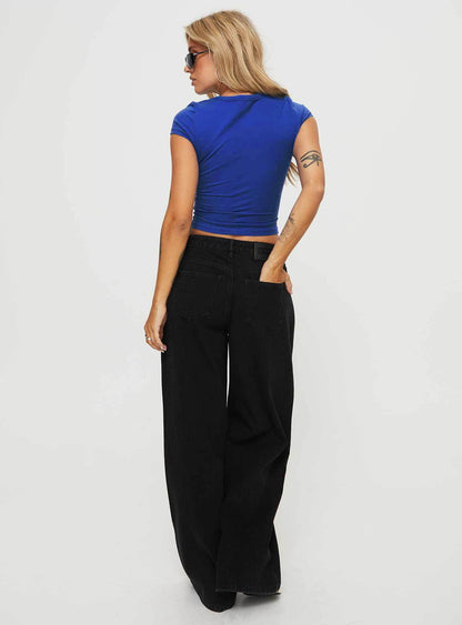 Naylor Mid Rise Wide Leg Jeans Washed Black Denim Petite
