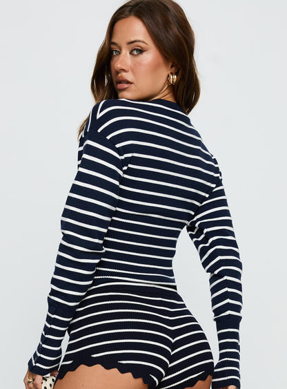 Head In The Clouds Cardigan Navy Stripe
