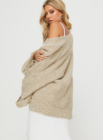 Paisleigh Cable Knit Cardigan Beige