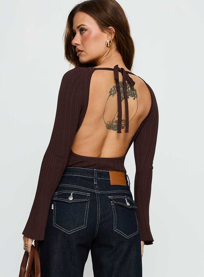 Mayok Long Sleeve Bodysuit Brown