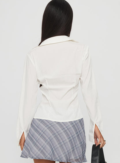 Compromise Long Sleeve Button Up Top White