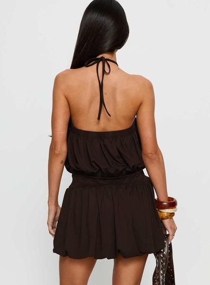 Sunnee Eyelet Detail Playsuit Brown