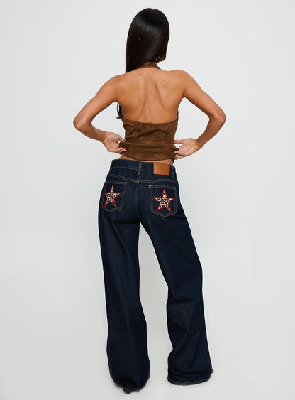 Favourite Reference Mid Rise Straight Leg Jeans Dark Indigo