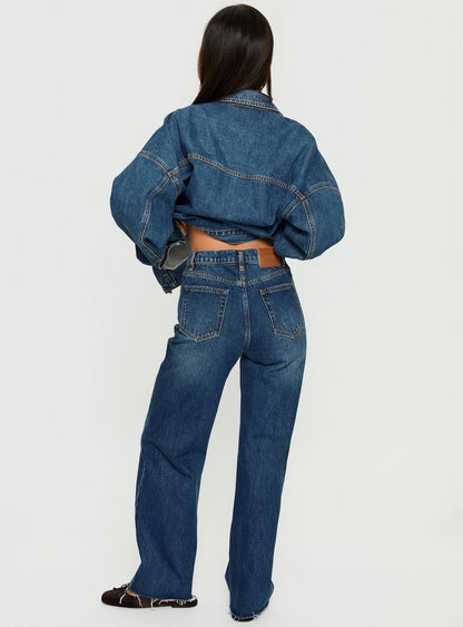 Fawcett High Rise Straight Leg Jeans Dark Blue Wash