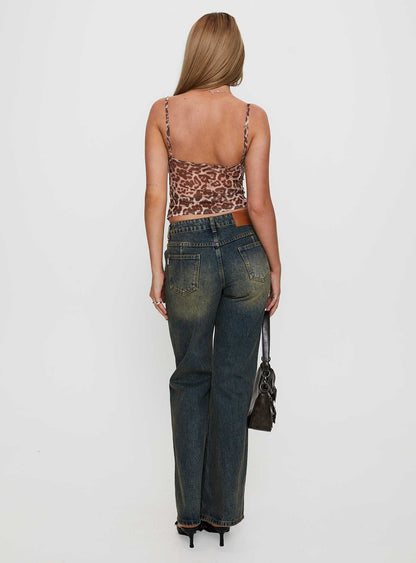 Inverness Pinched Detail Mid Rise Wide Leg Jeans Tea