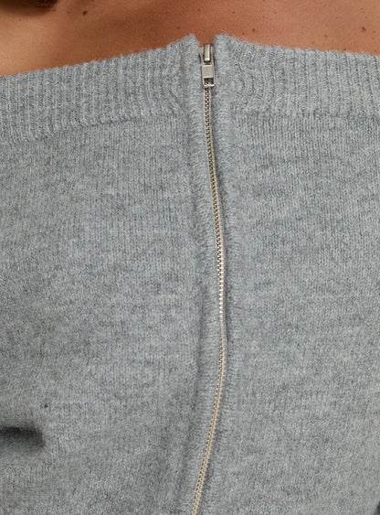 Ortensa Off Shoulder Zip Through Jumper Grey Marle