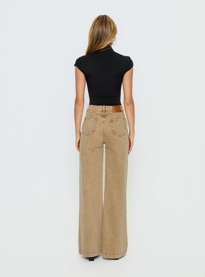 Goldie High Rise Wide Leg Jeans Tan
