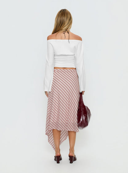 Gwenora Asymmetrical Midi Skirt Pink Stripe
