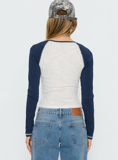 Tokyo 1990 Long Sleeve Raglan Graphic Top White / Blue