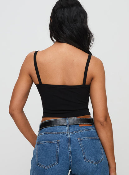 Essentials Ruched Rib Cami Top Black