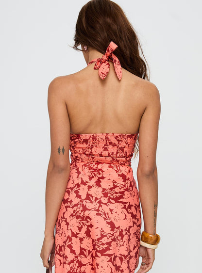 Casablanca Halter Top Red Floral