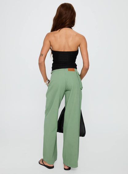 Mercadi Mid Rise Straight Leg Cargo Jeans Green