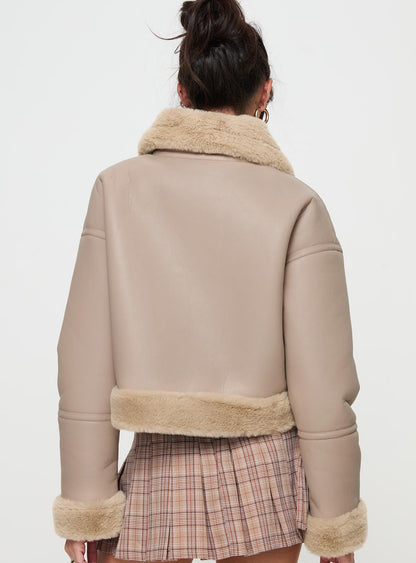 Henessy Faux Leather Jacket Beige