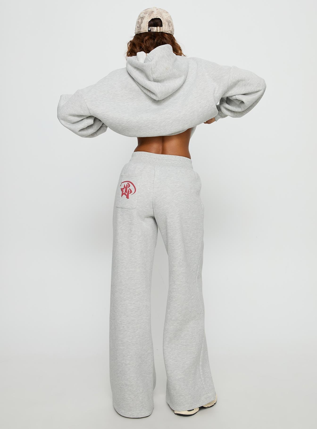Princess Polly Stargirl Wide Leg Sweat Pants Grey Marle