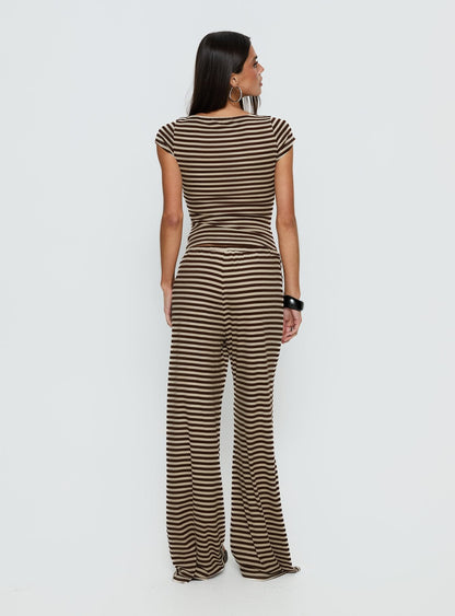Gavrielle Jersey Wide Leg Pants Chocolate / Cream Stripe