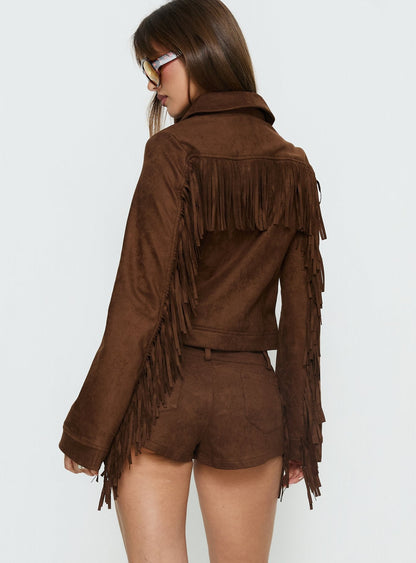 Dakohda Fringe Jacket Chocolate Brown