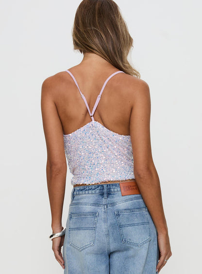 Werner Cowl Neck Sequin Top Lilac