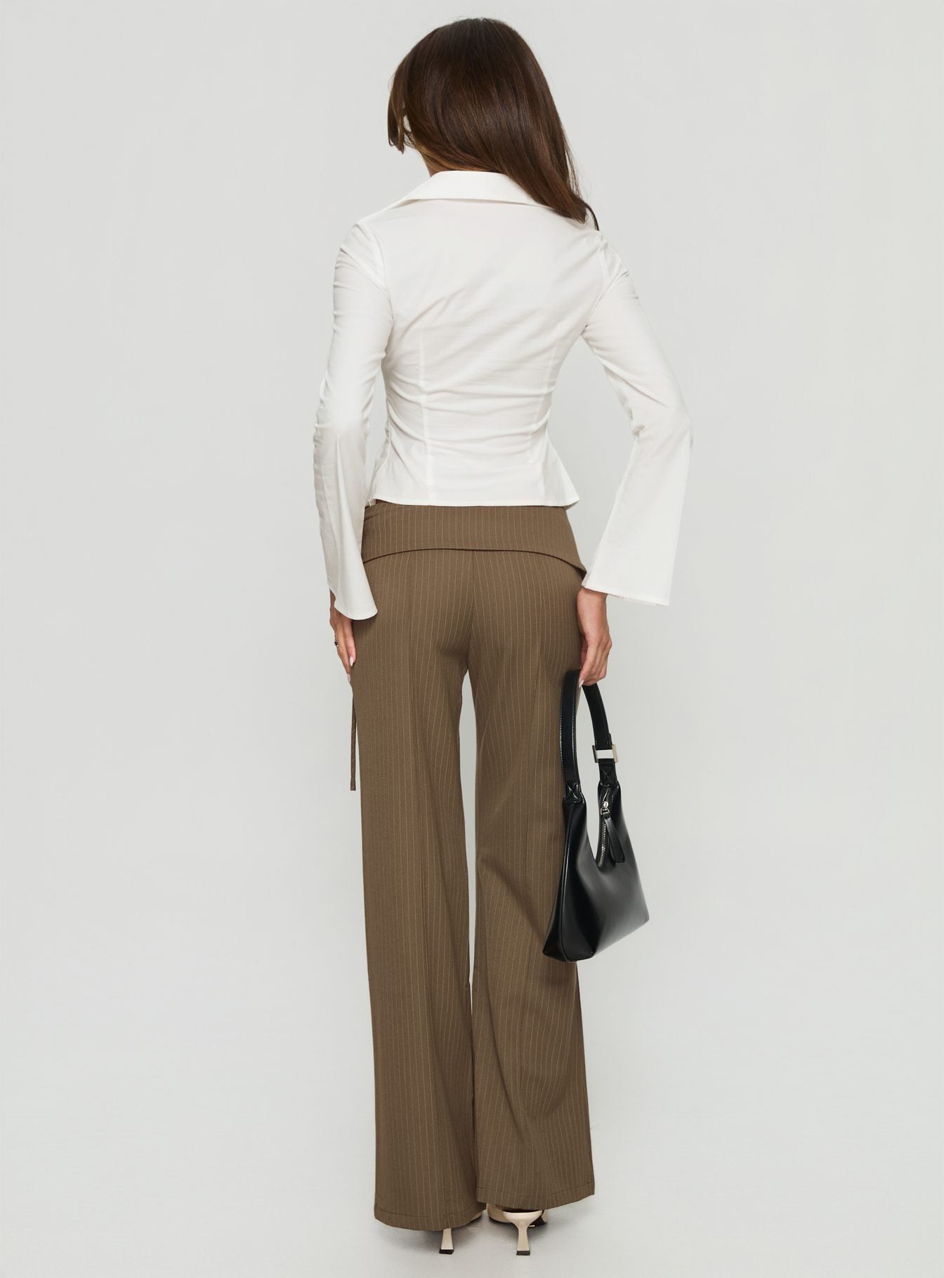 Cedrina Eyelet Fitted Suit Pants Green Pinstripe