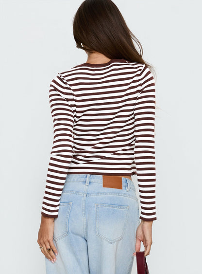 Elcie Button Up Cardigan Brown Stripe