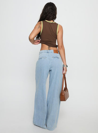 Siloh Mid Rise Wide Leg Denim Jeans Light Blue Wash