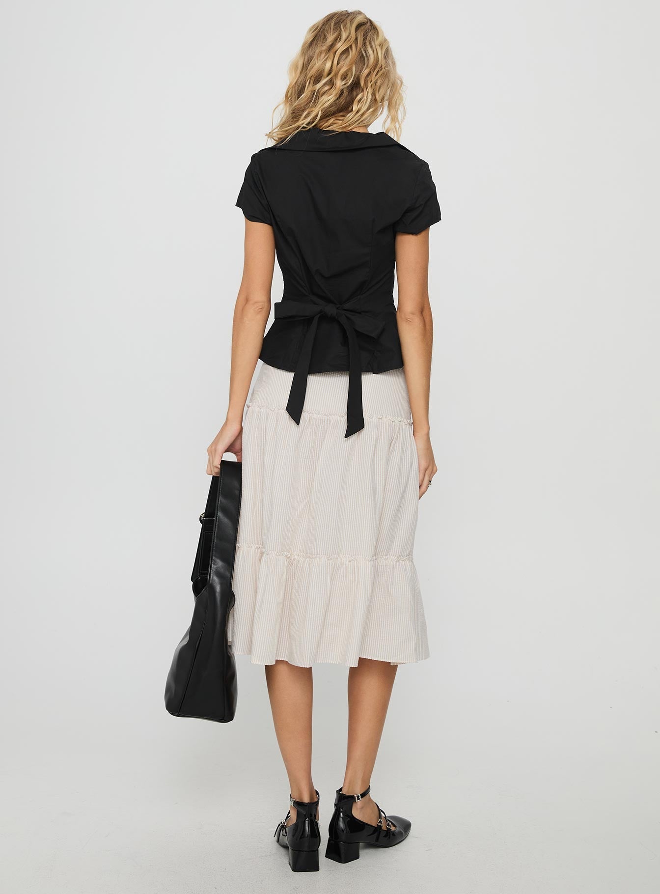 Cascades Low Rise Midi Skirt Beige / White Stripe