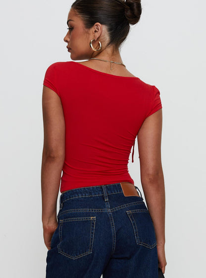 Daena Tie Detail Top Red