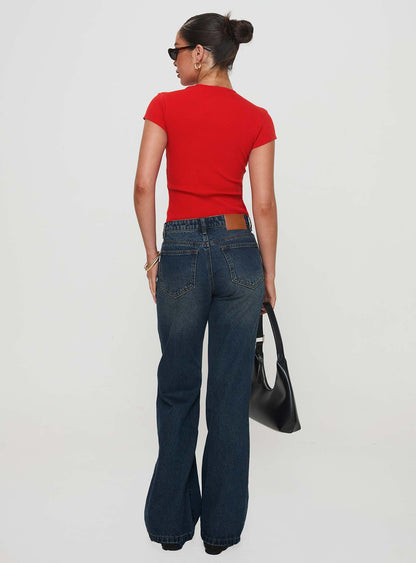 Cybele Mid Rise Straight Leg Jeans Dark Denim
