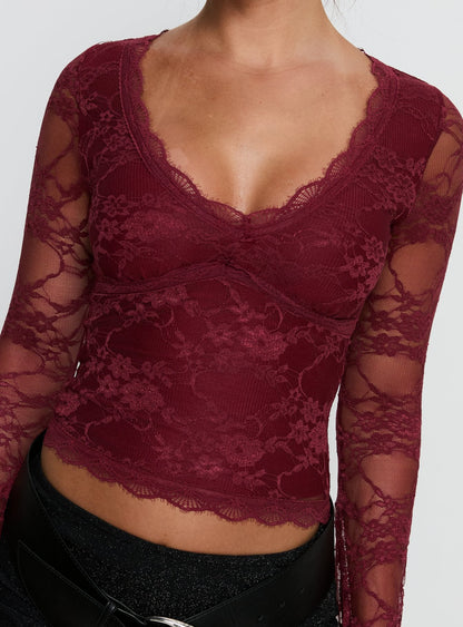 Pitter Long Sleeve Top Burgundy