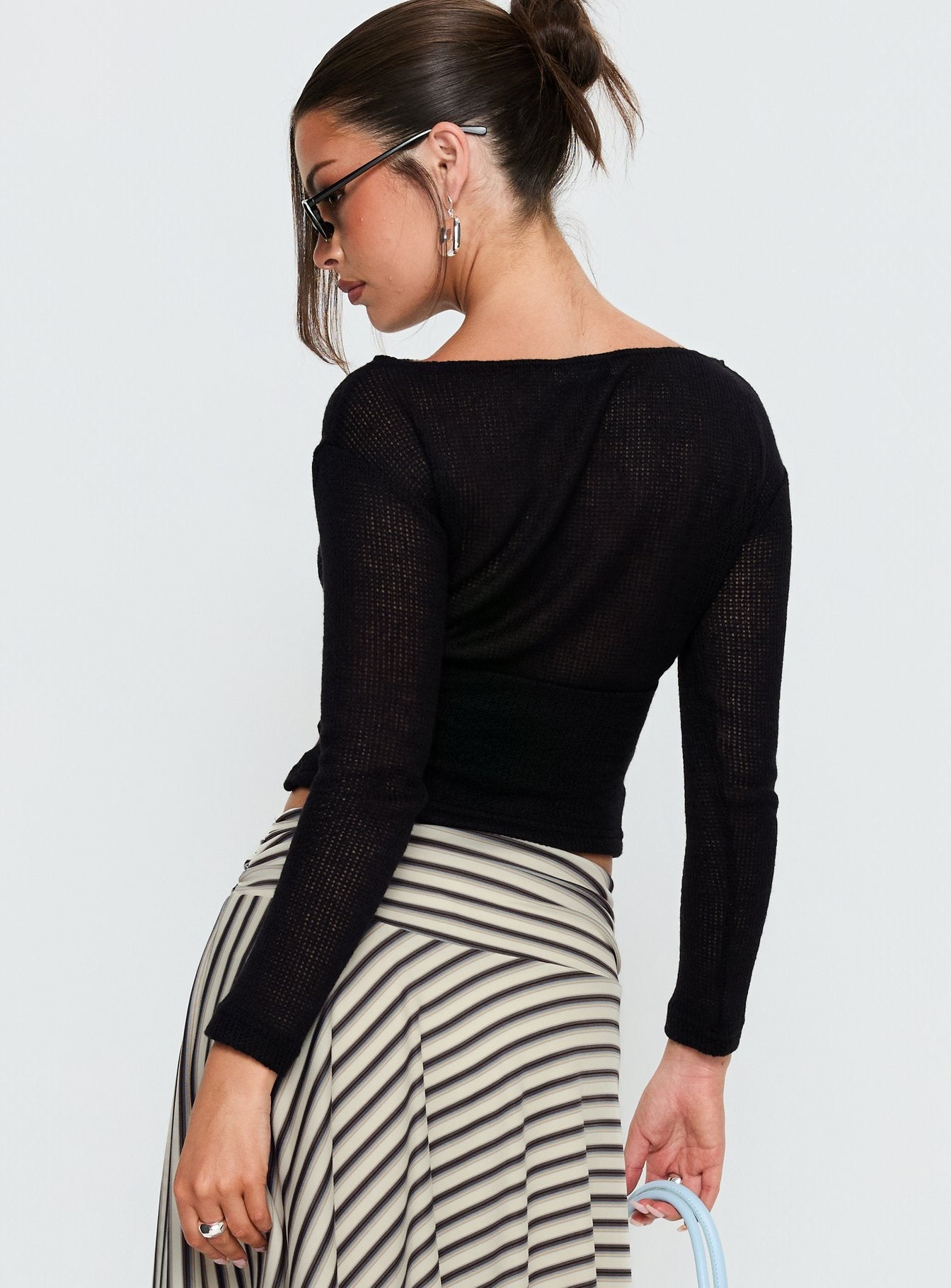 Eladia Cinched Long Sleeve Top Black