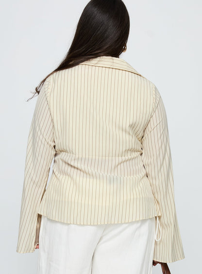 Life Begins Long Sleeve Lace Trim Top Cream Stripe Curve