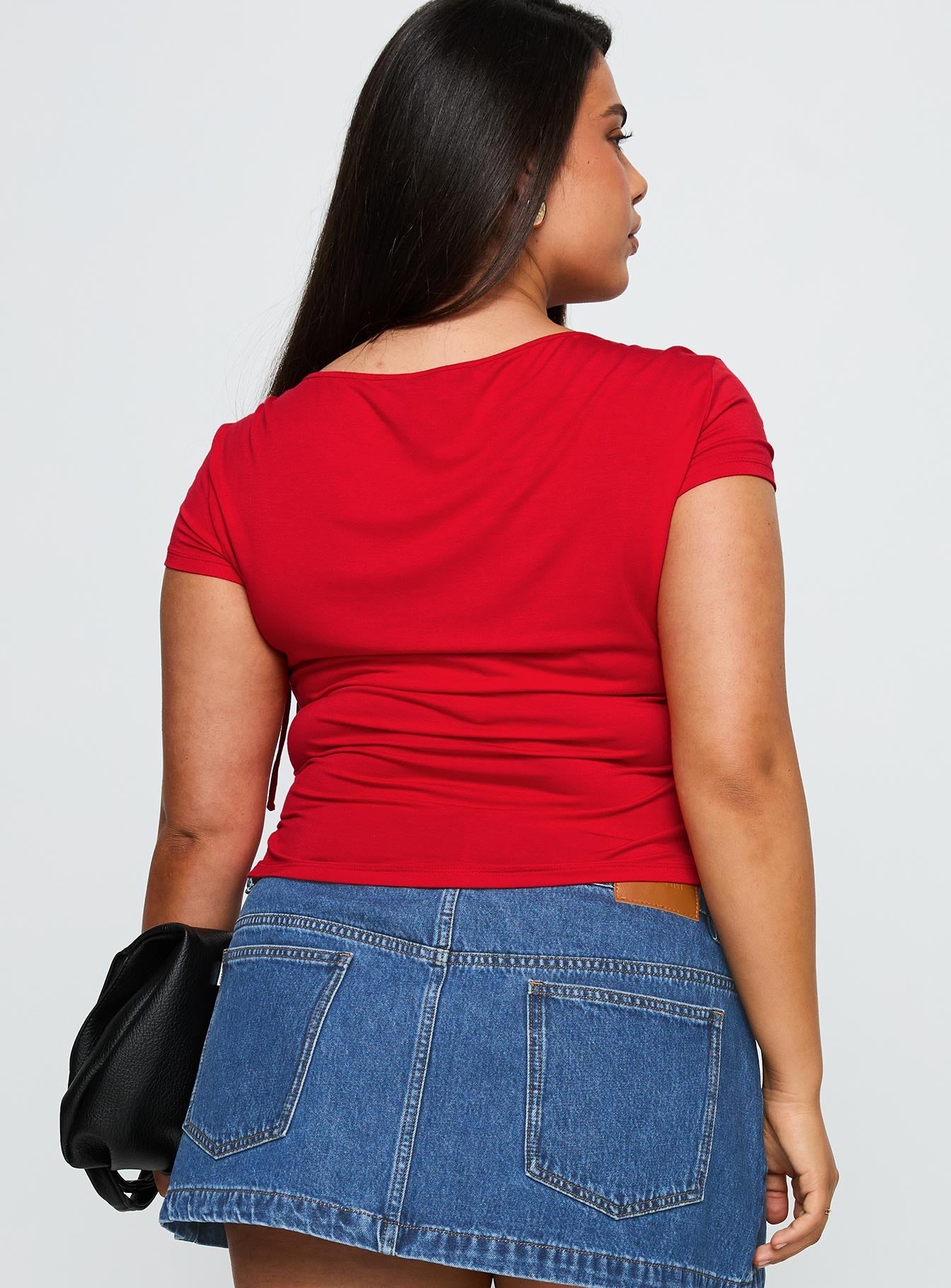 Daena Tie Detail Top Red Curve